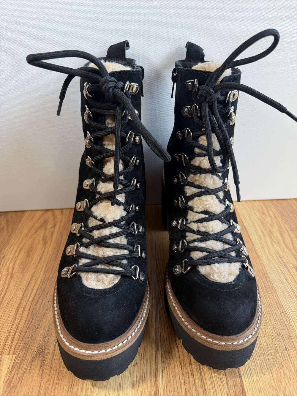 Jeffrey Campbell "OWhat" Suede Faux Fur Shearling Platform Boot 7 NEW